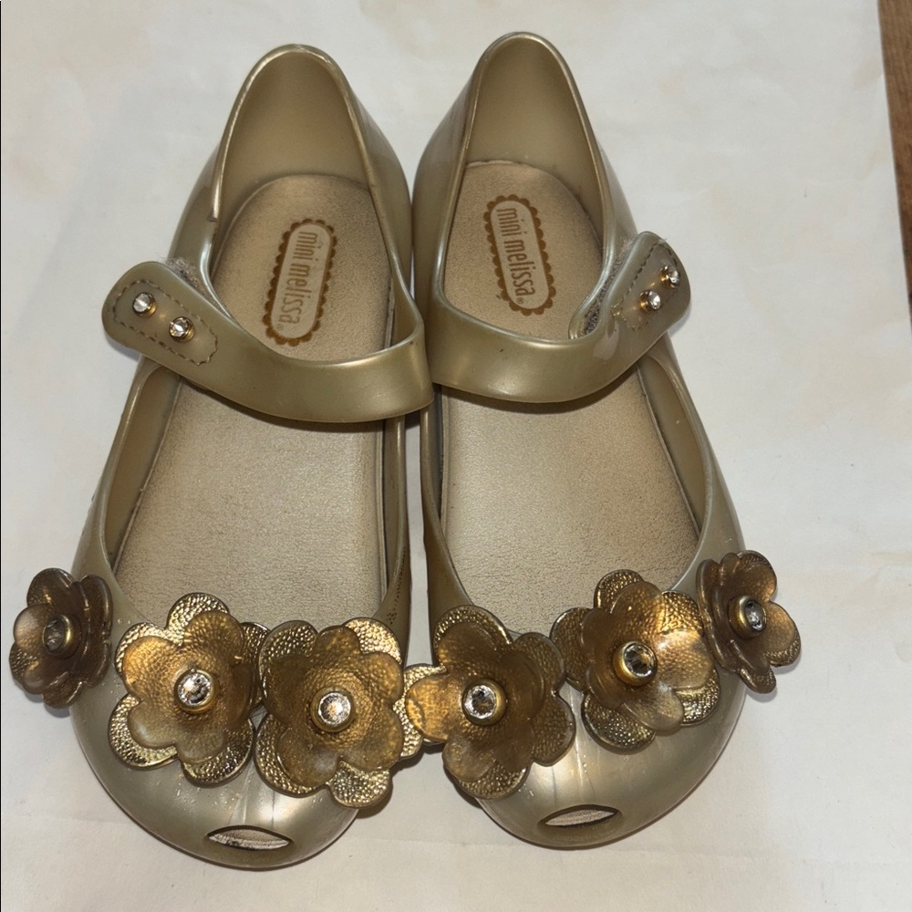 Mini Melissa Gold Floral Kids Dress Shoes
